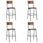 Chaises de bar lot de 4 contreplaqué solide et acier
