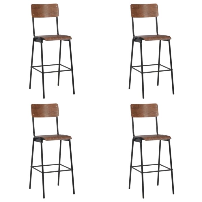 Chaises de bar lot de 4 contreplaqué solide et acier – Image 1