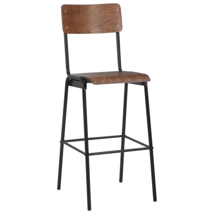 Chaises de bar lot de 4 contreplaqué solide et acier – Image 2