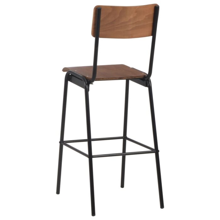 Chaises de bar lot de 4 contreplaqué solide et acier – Image 5