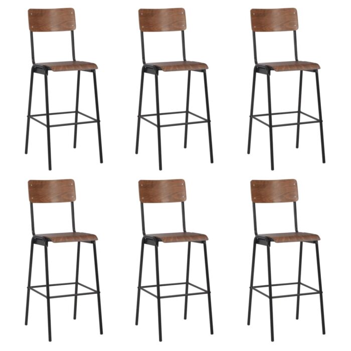 Chaises de bar lot de 6 contreplaqué solide et acier – Image 1