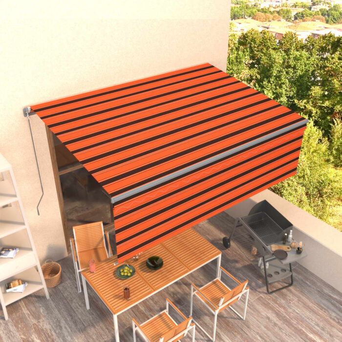 Auvent manuel rétractable avec store 4x3 m Orange et marron – Image 1