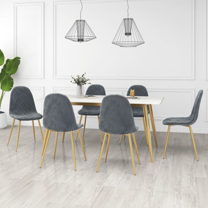 Chaises à manger lot de 6 vert foncé velours – Image 1