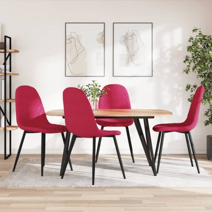 Chaises à manger lot de 4 Rouge bordeaux Velours – Image 1