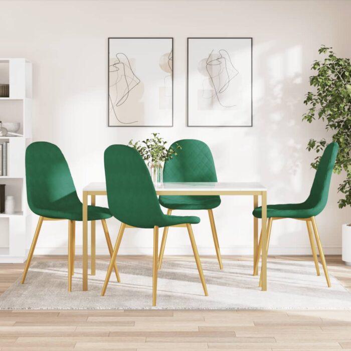 Chaises à manger lot de 4 Vert foncé Velours – Image 1