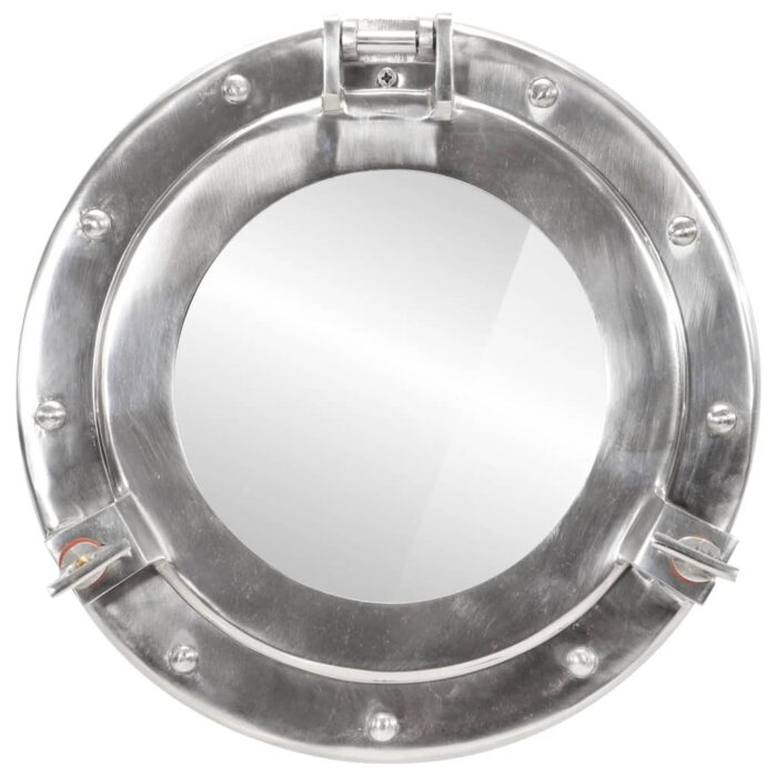 Miroir en forme de hublot mural Ø30 cm aluminium et verre – Image 2