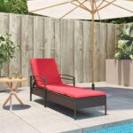 Chaise longue avec coussin Marron 63 x 200 x 81 cm Résine tressée (États-Unis uniquement)