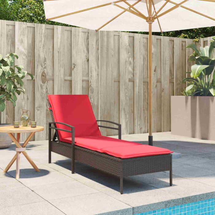Chaise longue avec coussin Marron 63 x 200 x 81 cm Résine tressée (États-Unis uniquement) – Image 1