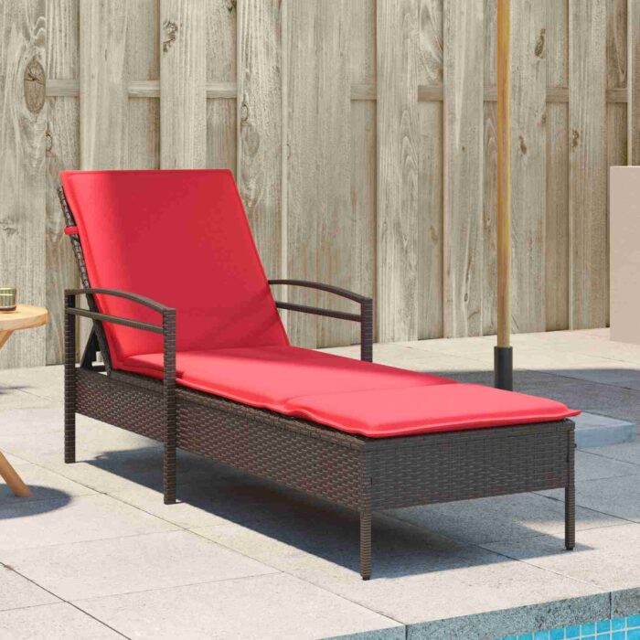 Chaise longue avec coussin Marron 63 x 200 x 81 cm Résine tressée (États-Unis uniquement) – Image 3
