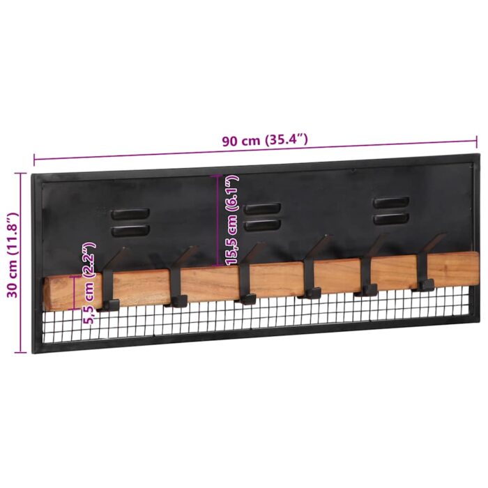 Porte-manteaux mural 90x11x30 cm bois massif de manguier – Image 8