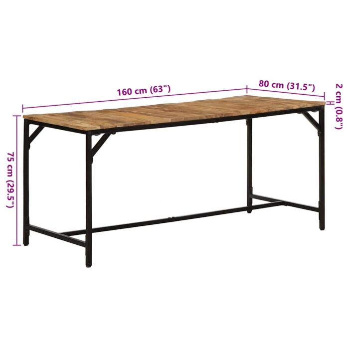 Table à manger 160x80x75 cm bois de manguier massif brut – Image 9