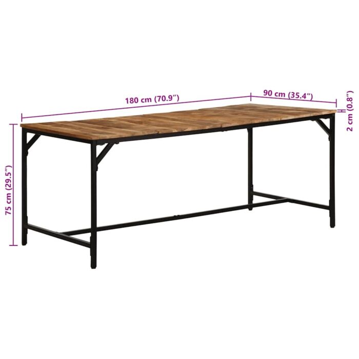 Table à manger 180x90x75 cm bois de manguier massif brut – Image 9