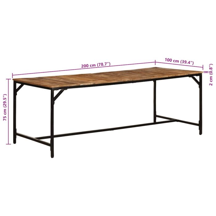 Table à manger 200x100x75 cm bois de manguier massif brut – Image 9