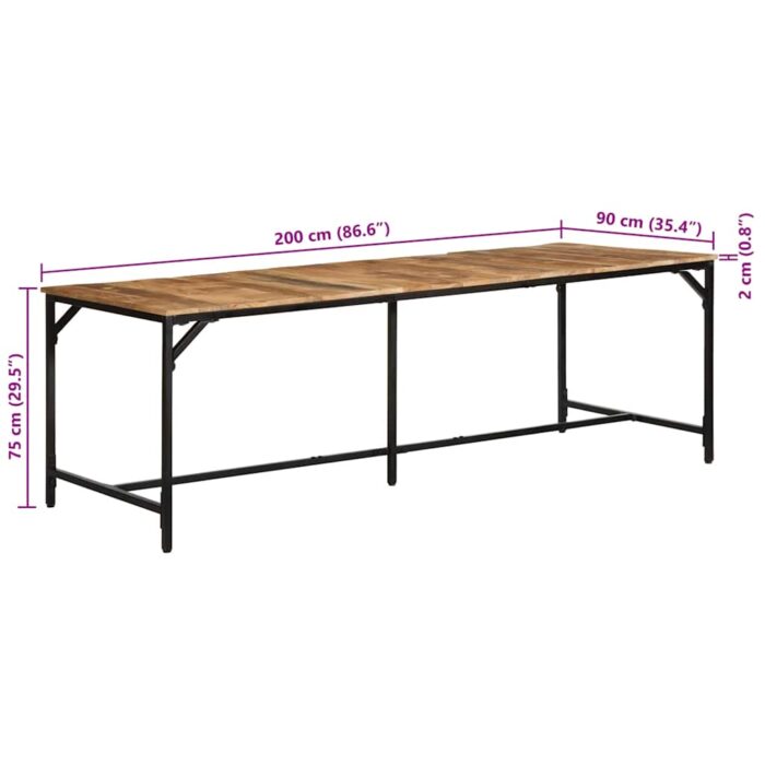 Table à manger 220x90x75 cm bois de manguier massif brut – Image 9