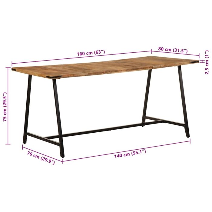 Table à manger 160x80x75 cm bois de manguier massif – Image 9