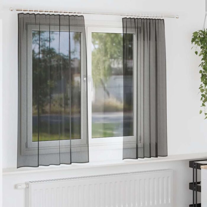 Rideaux en voile avec passe-tringles 2 pcs noir – Image 1