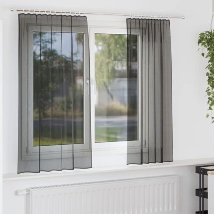 Rideaux en voile avec passe-tringles 2 pcs noir
