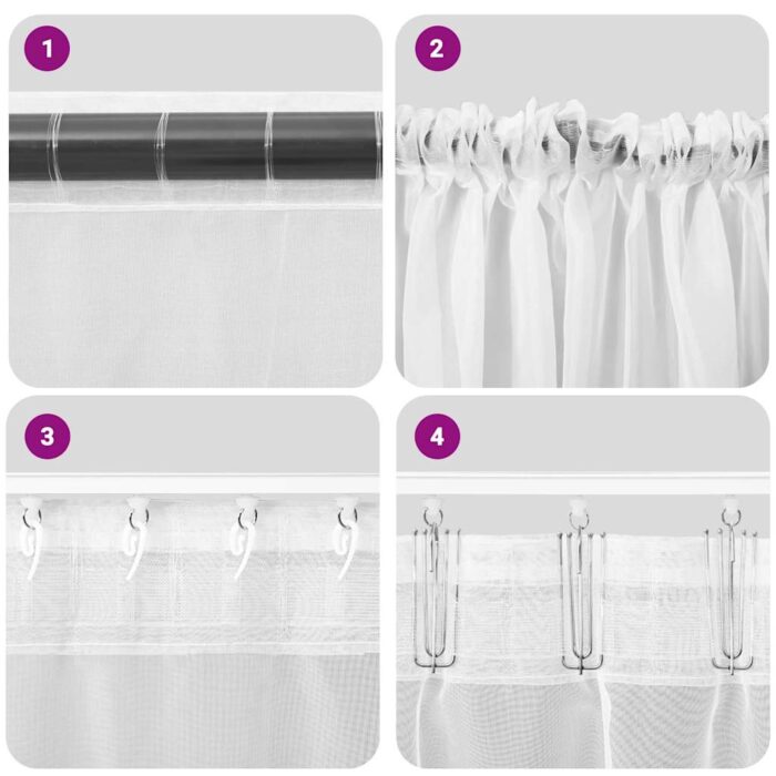 Rideaux en voile avec passe-tringles 2 pcs noir – Image 7