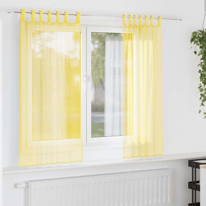 Rideaux en voile avec passe-tringles 2 pcs jaune – Image 1