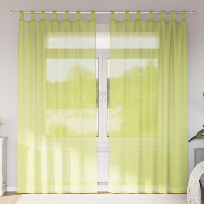Rideaux en voile avec passants 2 pcs vert pomme – Image 1