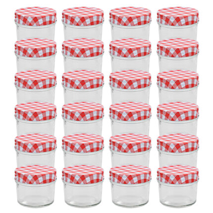 24 pcs Pots à confiture Couvercles blanc et rouge Verre 110 ml