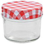 24 pcs Pots à confiture Couvercles blanc et rouge Verre 110 ml – Image 3