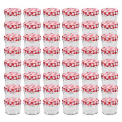 48 pcs Pots à confiture Couvercles blanc et rouge Verre 110 ml