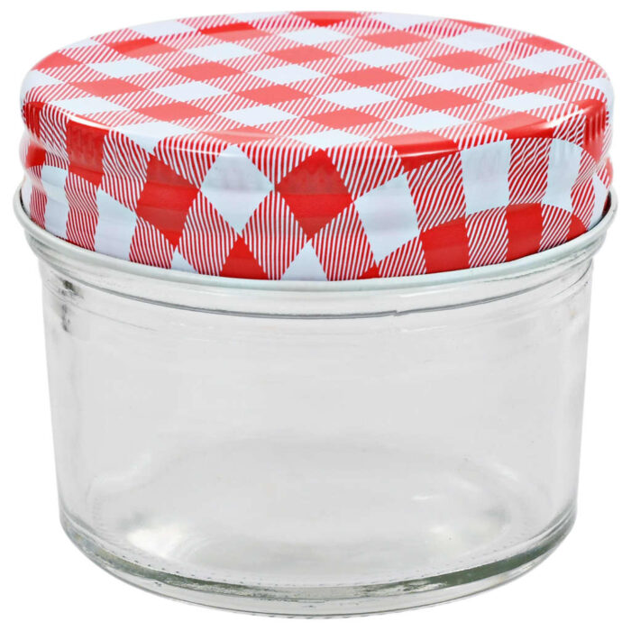 48 pcs Pots à confiture Couvercles blanc et rouge Verre 110 ml – Image 3