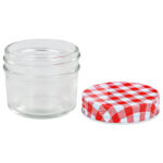 48 pcs Pots à confiture Couvercles blanc et rouge Verre 110 ml – Image 4