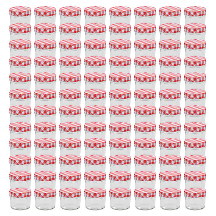 Pots à confiture Couvercles blanc et rouge 96 pcs Verre 110 ml – Image 1