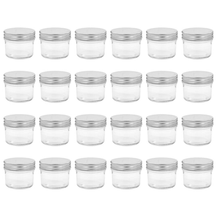 24 pcs Pots à confiture avec couvercles argentés Verre 110 ml – Image 2