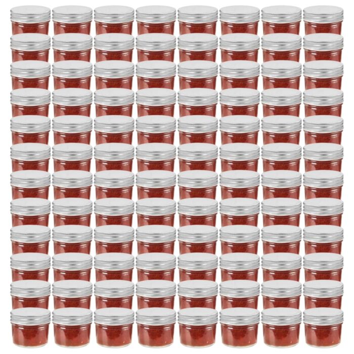 Pots à confiture avec couvercles argentés 96 pcs Verre 110 ml – Image 1