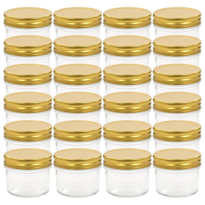 24 pcs Pots à confiture avec couvercles dorés Verre 110 ml – Image 2