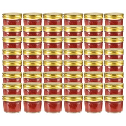 48 pcs Pots à confiture avec couvercle doré Verre 110 ml