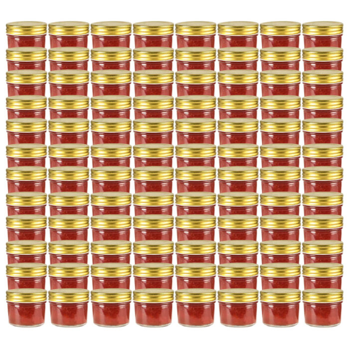 VID50797_1.jpg Pots à confiture avec couvercle doré 96 pcs Verre 110 ml – Image 1