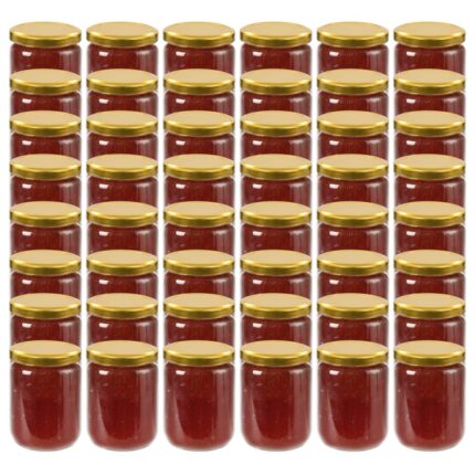 48 pcs Pots à confiture avec couvercle doré Verre 230 ml
