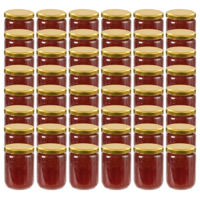 VID50802_1.jpg 48 pcs Pots à confiture avec couvercle doré Verre 230 ml – Image 1