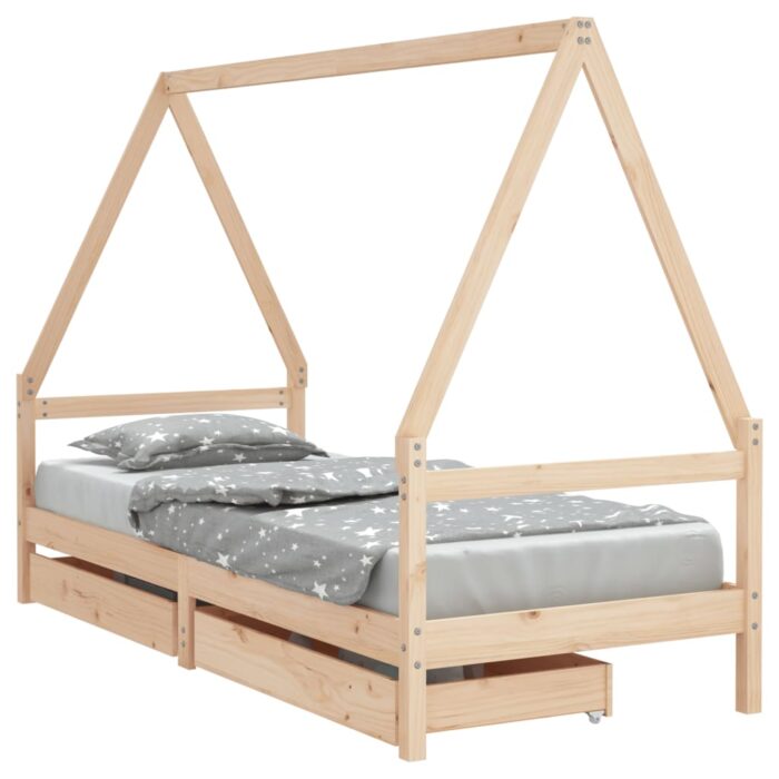 Cadre de lit enfant avec tiroirs 90x200 cm bois de pin massif – Image 2
