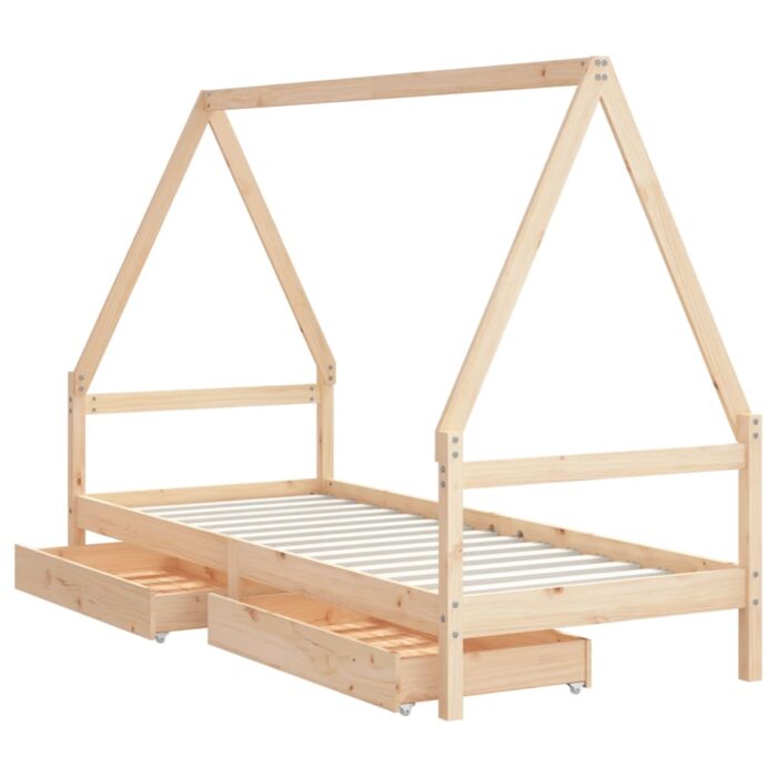 Cadre de lit enfant avec tiroirs 90x200 cm bois de pin massif – Image 4