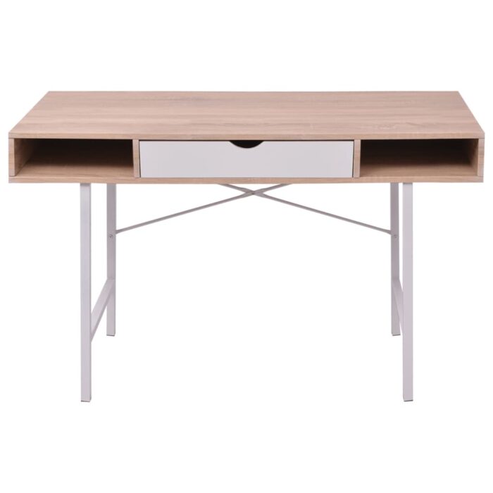 Bureau avec 1 compartiment Chêne et blanc – Image 2