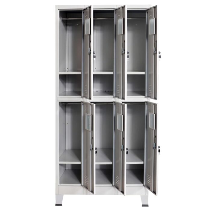 Armoire à casier avec 6 compartiments Acier 90x45x180 cm Gris – Image 3
