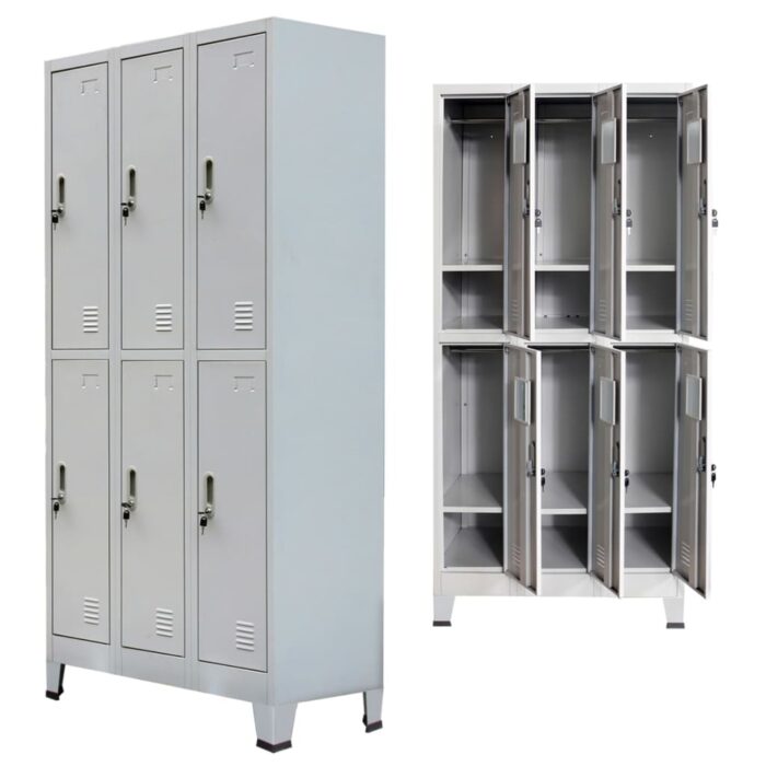 Armoire à casier avec 6 compartiments Acier 90x45x180 cm Gris – Image 4