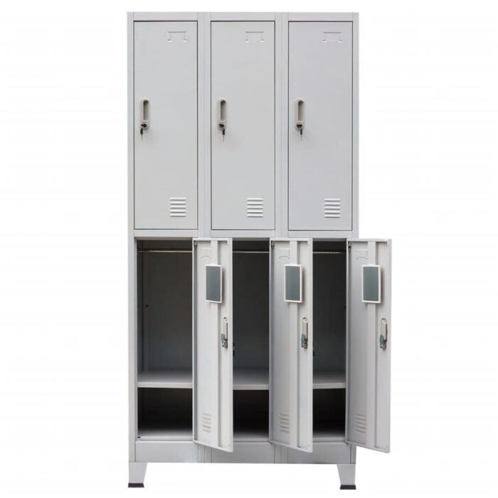 Armoire à casier avec 6 compartiments Acier 90x45x180 cm Gris – Image 6