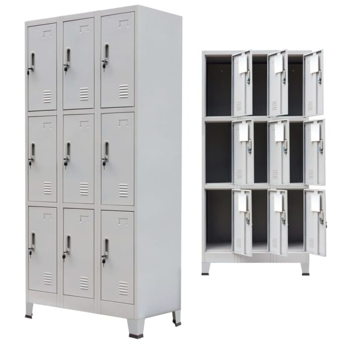 Armoire à casier avec 9 compartiments Acier 90x45x180 cm Gris – Image 3