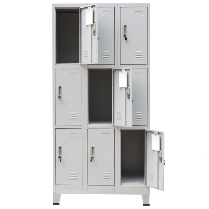Armoire à casier avec 9 compartiments Acier 90x45x180 cm Gris – Image 4