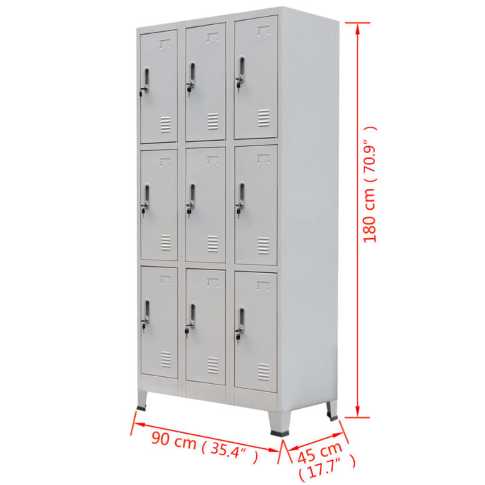 Armoire à casier avec 9 compartiments Acier 90x45x180 cm Gris – Image 6