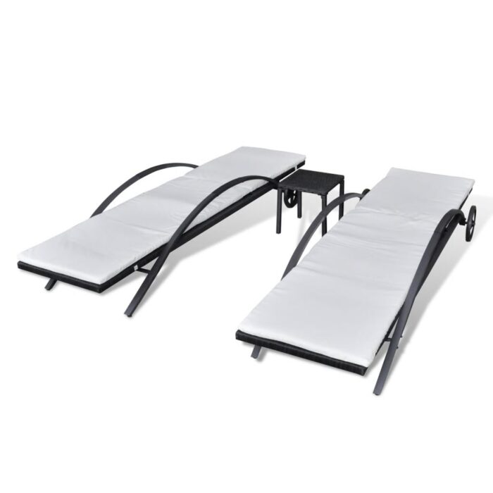 Chaises longues avec table Résine tressée Noir – Image 2
