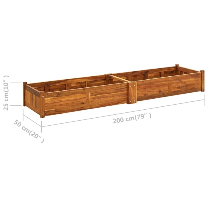 Lit surélevé de jardin Bois d'acacia 200x50x25 cm – Image 6