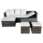 Salon de jardin 4 pcs avec coussins Résine tressée Marron – Image 3