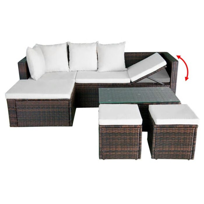 Salon de jardin 4 pcs avec coussins Résine tressée Marron – Image 4